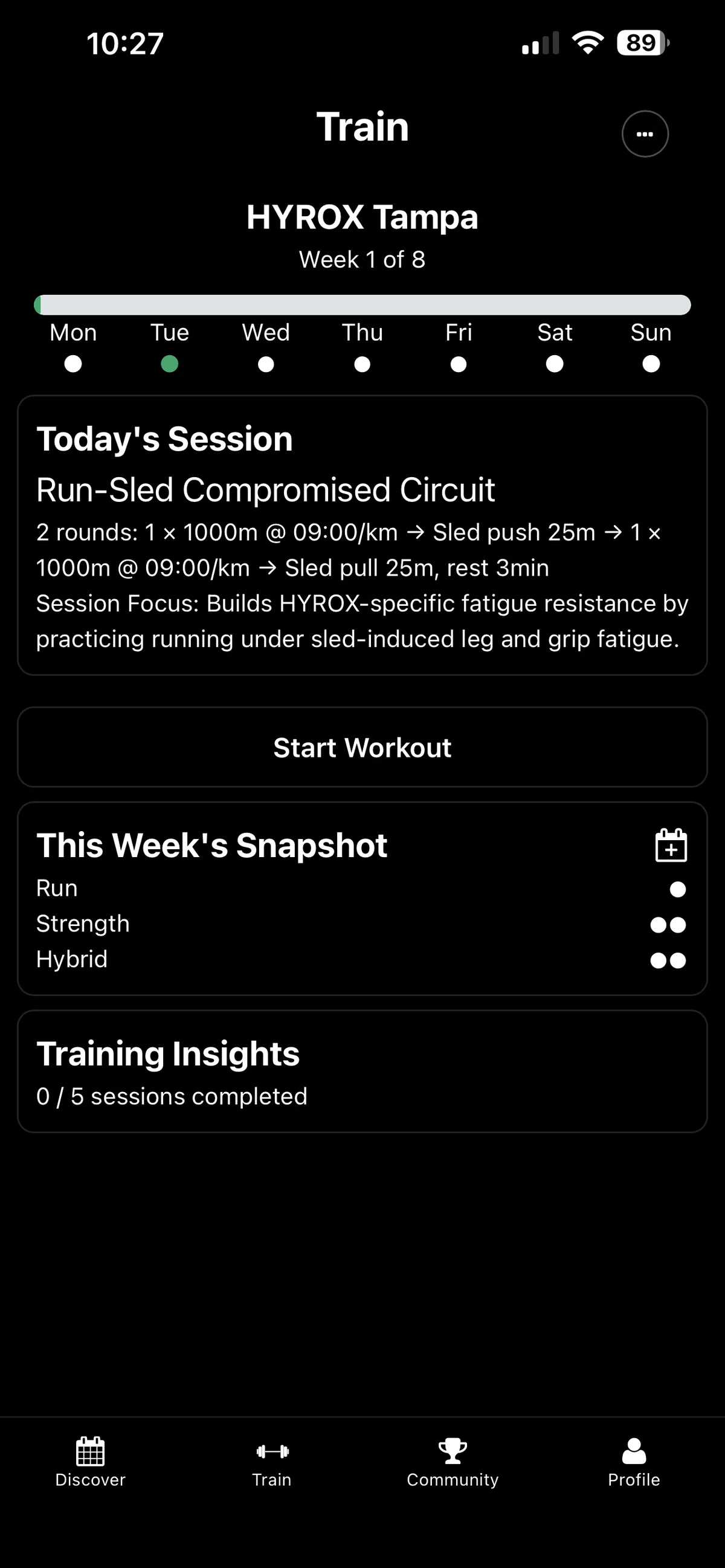 AUTUS Train screen for building a personalized training plan