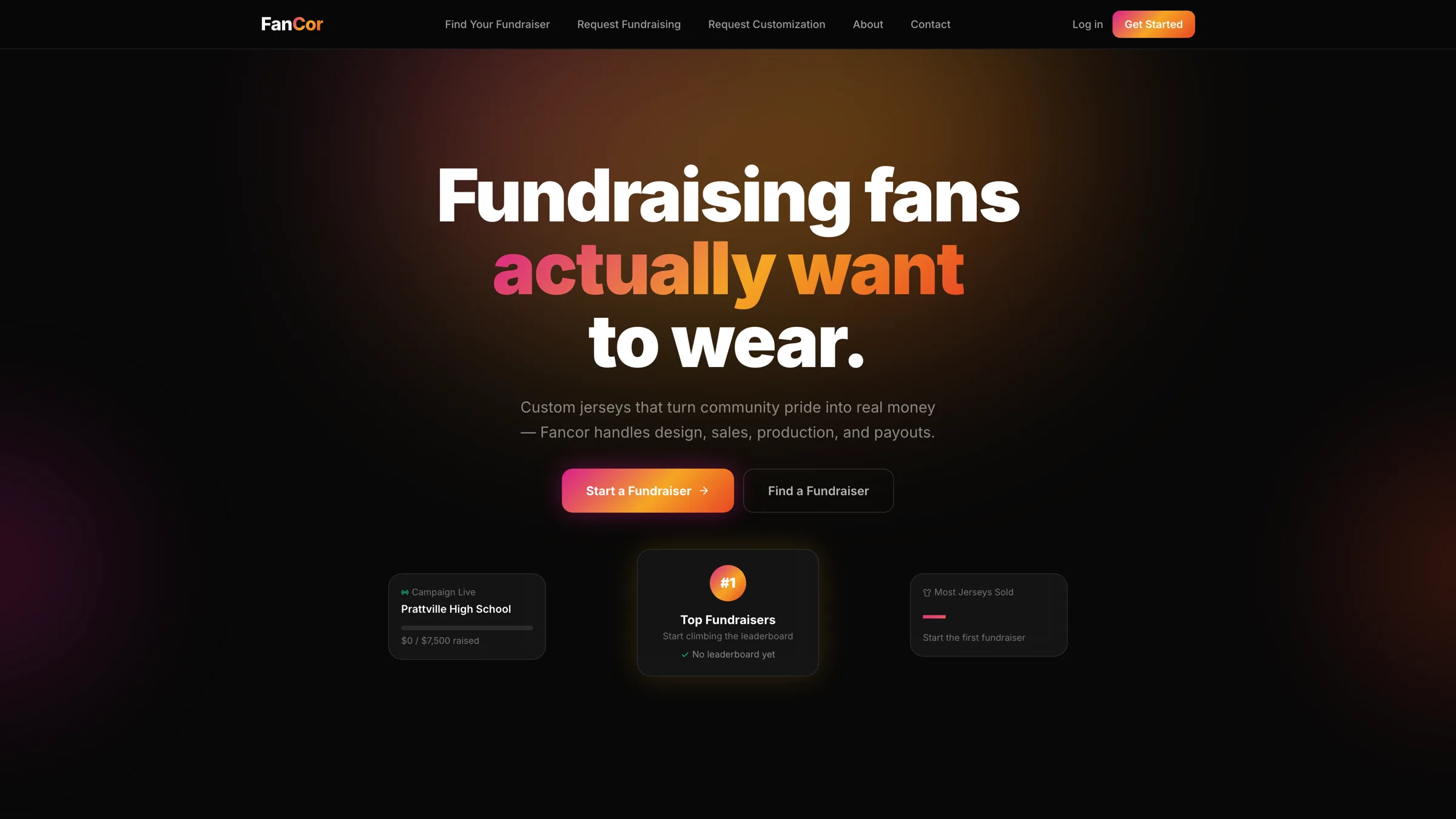 FanCor homepage: 'Fundraising fans actually want to wear'